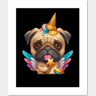 Pug Ice Cream Unicorn Posters and Art